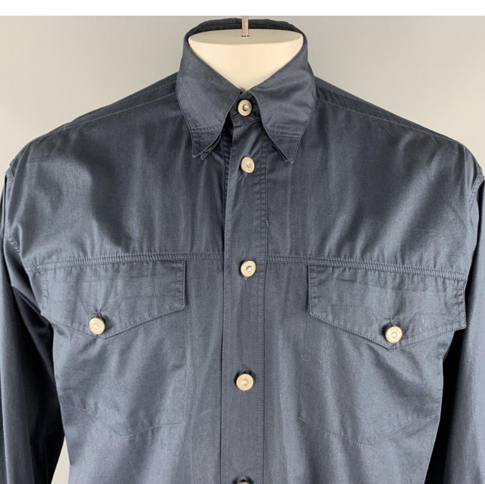 Versace Mens Long Sleeve Button Up Shirt!! Large. Dark Blue. Perfect Condition!! - Picture 2 of 8